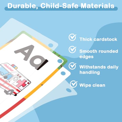 Image of PATPAT 26 My Alphabet Phonics Flash Cards for New Born Baby, ABC Learning Cards Set with Cute Cartoon Illustrations, Preschool Letter Recognition & Phonics Sight Word Flashcards with Ring Binder