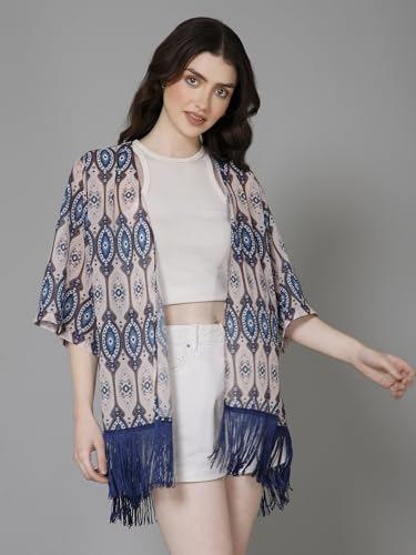 Image of PURYS Floral Print Shrug for Women | Lightweight Georgette Kimono| Versatile Casual Shrug for Layering and Summer Fashion
