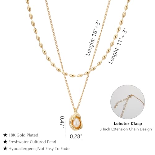 Pearl Necklaces For Women, 18K Gold Plated Baroque Pendant with Natural Freshwater Cultured Pearls Necklace Dainty Gold Choker Fashion Retro Link Chain Charm Valentine Jewelry for Women Gift4