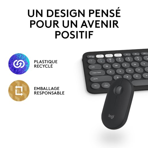 Logitech Pebble 2 Combo, Clavier et Souris sans Fil, discrets et Portables, Personnalisables, Logi Bolt, Bluetooth, Easy-Switch pour Windows, macOS, iPadOS, Chrome - Clavier Français AZERTY, Graphite
