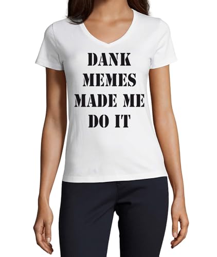 T-shirt col en V pour femme en coton blanc XL Dank Memes