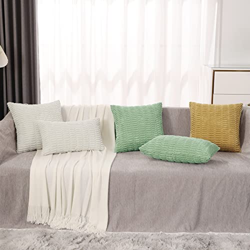 Decoruhome Sage Green Decorative Throw Pillow Covers 18X18 Set Of 2, Soft Corduroy Striped Square Pillow Covers For Couch Living Room Bed Sofa, Modern Farmhouse Boho Home Decor #TOP6