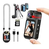 Mini Body Camera,Thumb Size Wearable Vlogging Camera,Chest Cam with 1.5inch Touch Screen,180° Flip Wide Lens,Magnetic Clip-On POV Cam,App Remote Live Stream,for Work/Travel /Delivery/Vlog (B-32G)
