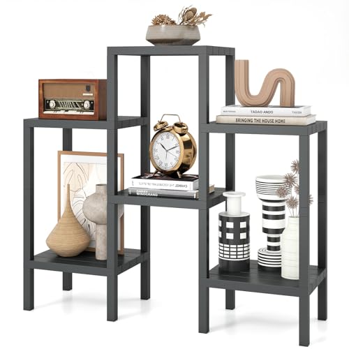 Giantex 6-Tier Plastic Modular Storage Shelves, Open Display Utility Shelving Unit, Multifunctional Plant Holder, Freestanding Storage Rack Organizer for Living Room, Bathroom and Kitchen, Dark Gray