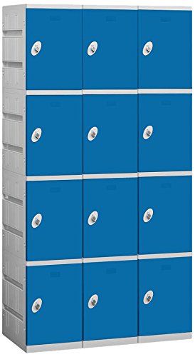 Salsbury Industries Assembled 4-Tier Plastic Locker with Three Wide Storage Units, 738.25-Inch High by 18-Inch Deep, Blue