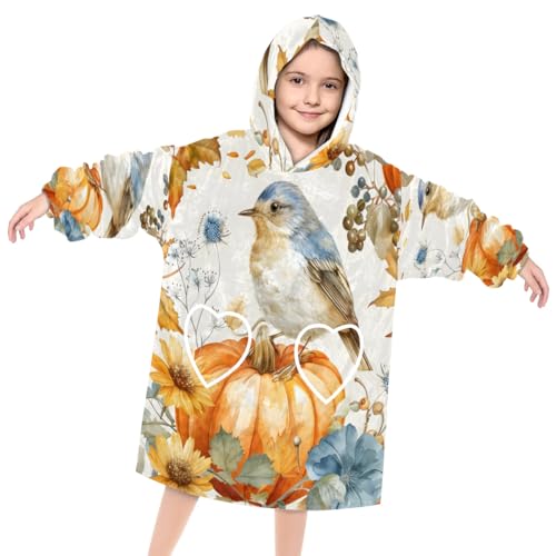 Wearable Blanket Hoodie for Kids, Domesticated Birds Fleece Sweatshirt Blanket Oversized Blanket Sweatshirt with Pocket Flannel Warm Hooded Blanket 6-10 Year Old Girl Boy Gift, One Size