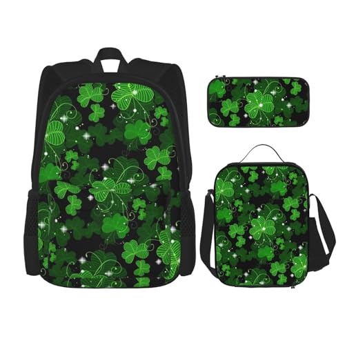 Sac à dos Saint-Patrick avec motif feuilles idée cadeau ensemble 3 en 1