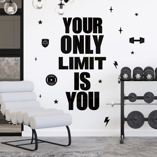 Acrylic Gym Decal - Inspirational Quotes, Peel & Stick Mirror Tiles for Home Gym Decor - 'Your Only Limit is You' Motivational Art by Easma - Used condition - Image 2