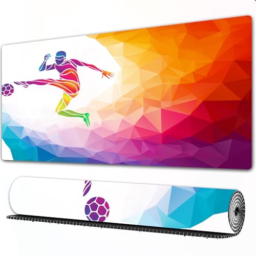 FEHWI Grand Tapis de Souris de Jeu avec Bords surpiqués et Dos antidérapant,sous-Main pour Clavier et Souris,Décoration pour Adolescents, Joueur de Football Fractal frappant la Balle illustr,90×40 cm