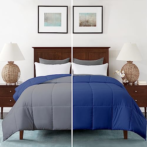 Image of Razzai Restful Sleep Microfiber Summer Season Ac Reversible Comforter 220 GSM (90 inch x 90 inch Inches /228cm x 228cm) - Queen Size Comforter|Silver /Medium Blue|