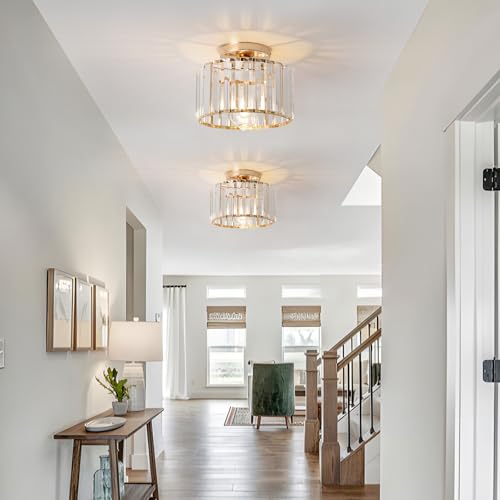 Modern Crystals Ceiling Lighting Fixtures, Gold Small Ceiling Lamp, Semi Flush Mount Ceiling Light for Kitchen Hallway Dining Rooms Living Rooms - Image 3