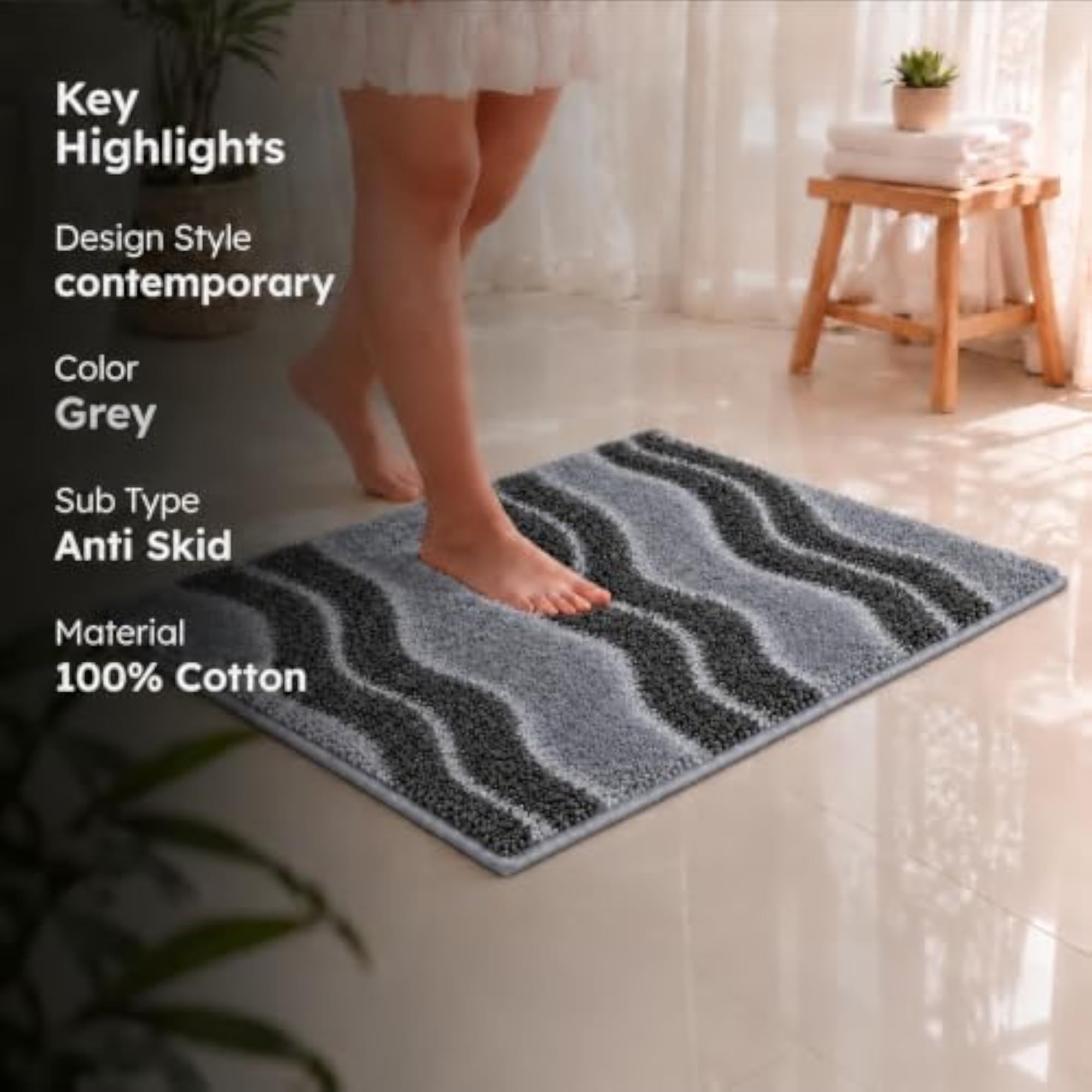 Microfiber Non-Slip Bath Mat, Grey, 50x80 cm