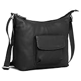 Hudson & James Designer Genuine Leather Women Ladies Travel Satchel Everyday Crossover Cross body Work iPad Shoulder Handbag Bag (Black)