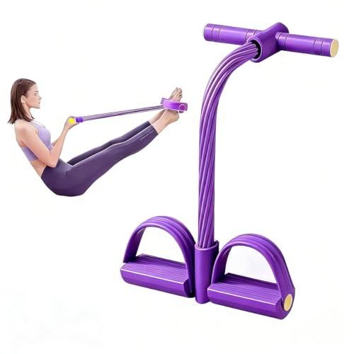 Ruayia 6-tube Multifunction Tension Rope Pedal Resistance Bands with Handle Abdominal Exercise Tension Rope Sit Up Pull Rope Full Body Home Workout Equipment for Arms Abs Slimming - Purple