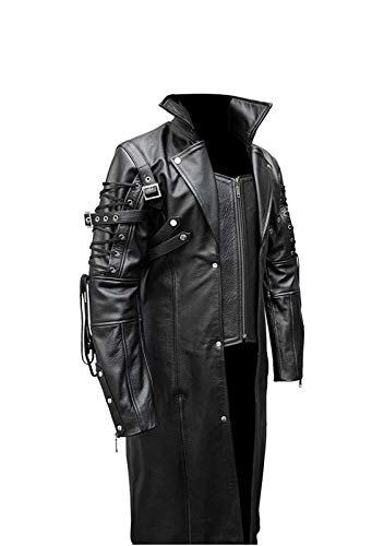Mens Real Black Leather Coat Goth Matrix Trench Coat Gothic Steampunk Coats (L, Real Leather) #TOP2