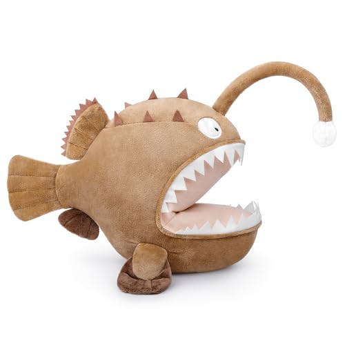 lilizzhoumax Simulation Angler Fish Plush Toy 28cm/11, Realistic Stuffed Animal Halloween Decoration Angler Fish Plush Toy, Cute Luminous Plush Toy, Super Soft Gift for Friends and Kids