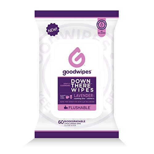 Goodwipes Down There Feminine Flushable Wet Wipes for Women, Lavender Scent, 60 Wipe