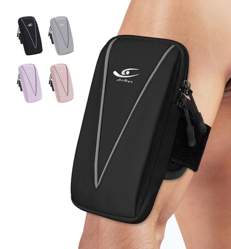 HiRui Cell Phone Holder Arm Bag & Wrist Bag for Phone, Sports Running Armband for Gym & Cycling, Compatible with iPhone 16/16Pro/Plus/15/14 Samsung Galaxy All Phones, Reflective & Adjustable (Black)