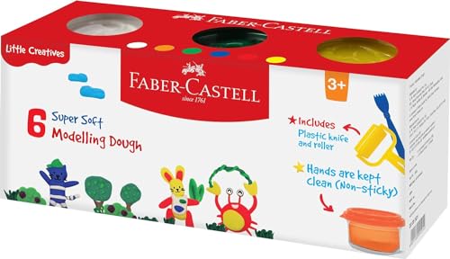 Image of Faber-Castell Modelling Dough Set of 6 Shades 100g Blister Pack | Soft Non Toxic Colour Clay for Kids, DIY Craft, School Projects & Creative Learning Activities