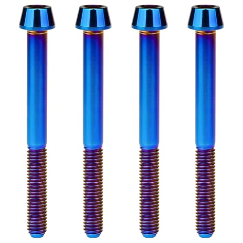 Image of Titanium Ti Bolt M5x9 16 18 20 25 30 35 40 45 50 55 60mm Tapered Head Screws Pack of 4 (M5x50mm, Burnt Blue)
