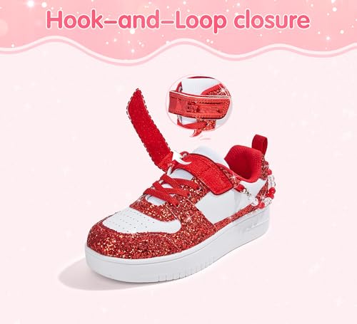 LUCKY STEP Girl's Glitter Sneakers Slip On Hook and Loops Athletic Sparkly Beads Casual Tennis School Party Cute Running Shoes for Children/Girls/Kids4