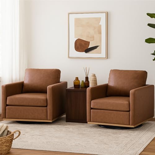 Sillón giratorio tapizado marrón moderno miniatura 4