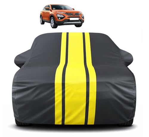 Image of Auto Hub Car Cover Compatible with Tata Harrier with Mirror Pocket, Soft Cotton Lining, Harrier Car Cover Waterproof - Yellow-Black