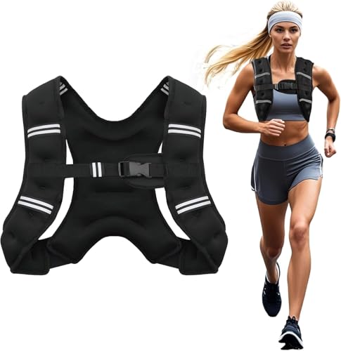 Weighted Vest 3KG/5KG/8KG for Women and Men with Reflective Stripe and Double Adjustable Buckle Straps Weight Vests for Strength Training Running Jogging Cardio Weight Loss (Black 5KG)
