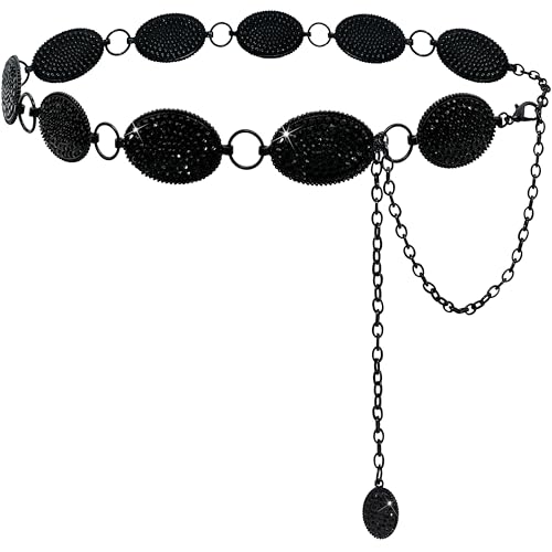 Image of Rhinestone Concho Belt for Women, Western Cowgirl Crystal Chain Belt for Country Concert Party Outfit