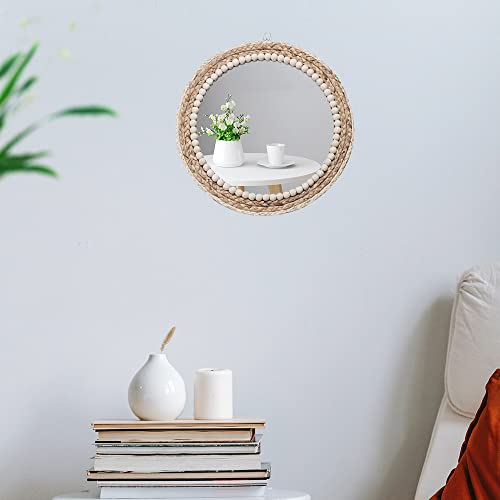 Nadong 15" Boho Rattan Mirror,Round Wall Mirrors Wicker Mirror Boho Decor,Boho Wall Mirror For Farmhouse, Living Room, Bedroom, Bathroom Decor (A) #TOP2