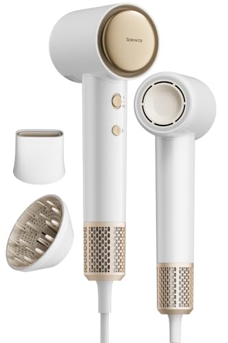 Tideway Hair Dryer Blow Dryer with Diffuser Ionic Professional High-Speed 1500W Low-Noise 110 000 RPM Brushless Motor Fast Drying Travel Compact for Women & Men (Gold)