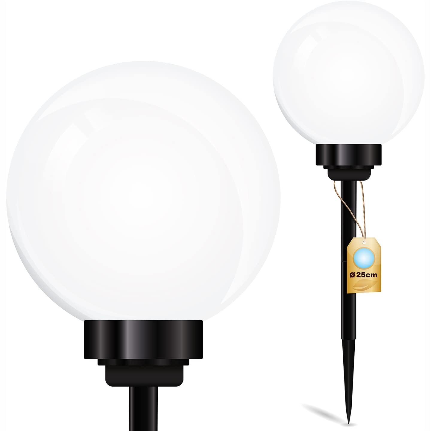 1 sfera solare per il giardino, sfera luminosa, a energia solare, sensore crepuscolare, lampada da giardino, lampada da esterni, lampada a stelo a LED, IP44, luce bianca fredda, 6500 K, con