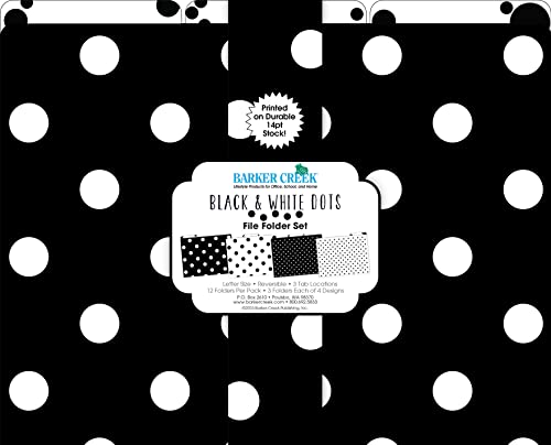 Barker Creek Black & White Dot File Folders On 14Pt Stock, Set Of 12, Letter Size, 1/3 Cut Tabs, Home, School And Office Supplies (2004) #TOP6