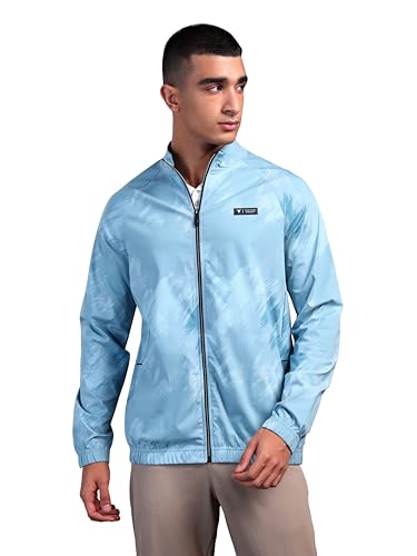 Image of TECHNOSPORT Men's Polyester Standard Length Slim Fit Printed Regular Jacket With SPF50+, Quick Dry for Regular Use