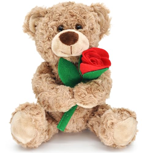 Bakalizoo 12'' Stuffed Teddy Bear Dolls with Rose, Soft Plush Animal Toys for Her/Girlfriend Lover Mom Kids Gifts Home Decor