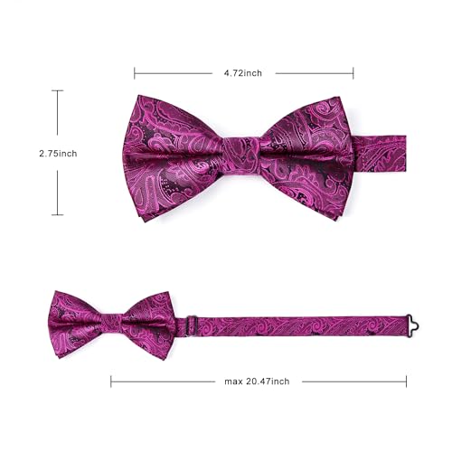 Image of HISDERN Bow Ties for Men Pre-Tied Bow Tie Floral Paisley Handkerchief Classic Formal Bowtie and Pocket Square Cufflinks Set