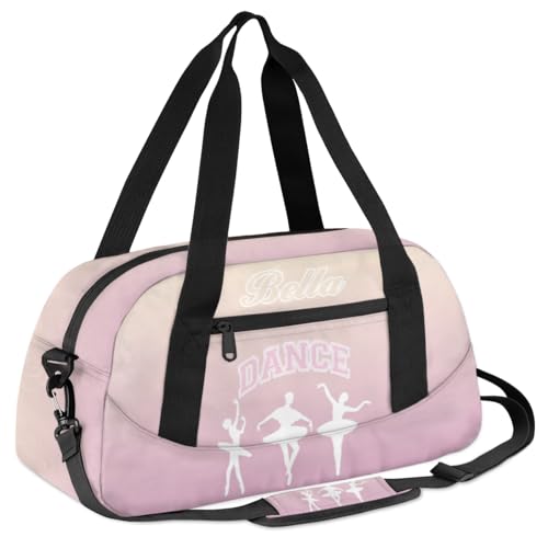 Custom Gym Bag with Name for Women Men, Beige Pink Personalized Sport Dance Gymnastics Duffel Bag Travel Weekender Overnight Bags2