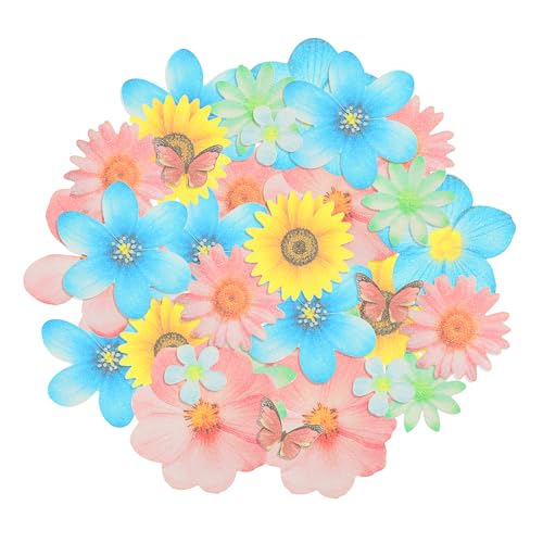 55 Piezas Flores para Cupcakes Papel de Oblea Flores Decoración de Pasteles Adornos para Mujeres y Niñas Fiesta de Cumpleaños Decoración de Alimentos