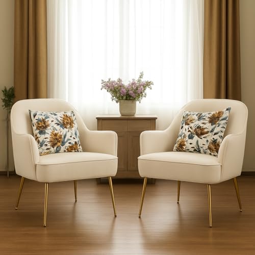 Luxe Velvet Accent Chair with Golden Legs | Set of 2 Luxury Uphol...