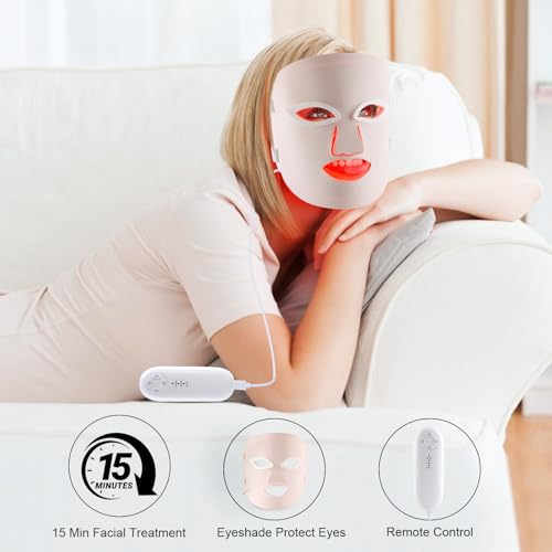 Image of Red Light Therapy Mask, Red Light Therapy for Face, 7 Colors LED Facial Mask for Wrinkle Remove & Anti Aging, Skin Care Home Travel Use,Pink (Upgraded Version)