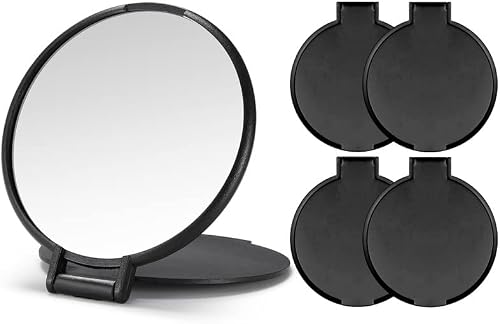 Qislee Compact Mirror Bulk, Round Makeup Mirror for Purse, Set of 4 (Black)