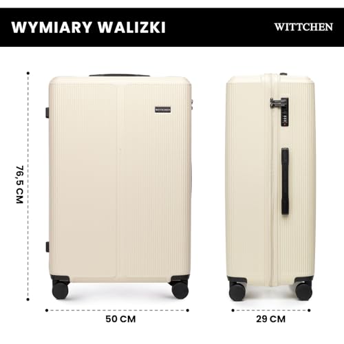 WITTCHEN Stripes Line Duża walizka Bagaż podróżny Twarda walizka ABS 4 podwójne kółka Teleskopowy uchwyt Zamek szyfrowy Kremowy