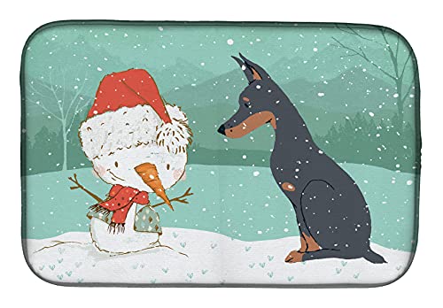 Tapis d'évier Doberman de Noël absorbant en polyester multicolore - 2
