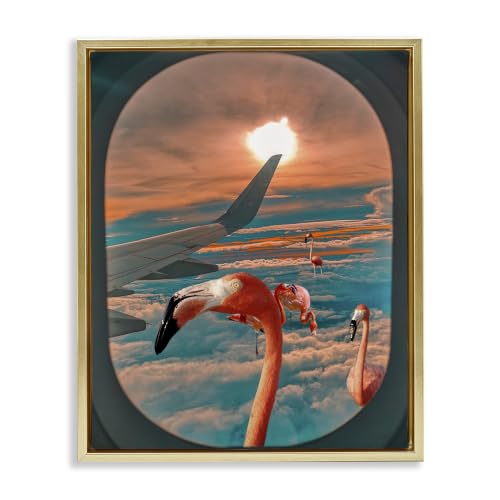Flamingoes Airplane Window Clouds, 24 x 30 Inch Canvas in Floater Frame