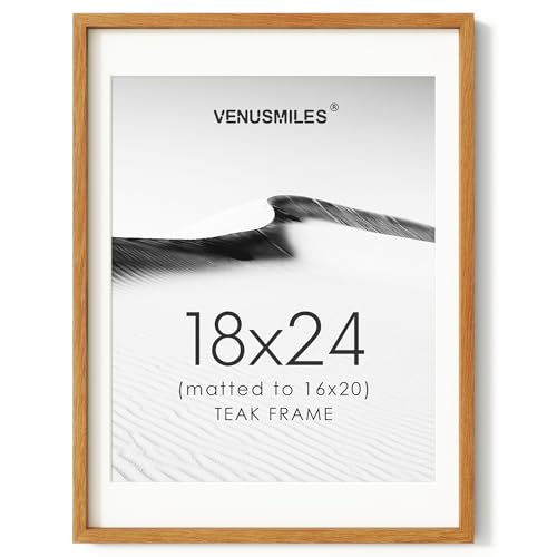 Image of 18x24 Poster Frame, USA-Sourced Natural Teak Wood Picture Collage Frame with HD Tempered Glass, Modern Simple 18 x 24 Wooden Photo Frame Matted to 16x20, Vertical & Horizontal Wall Hanging Display