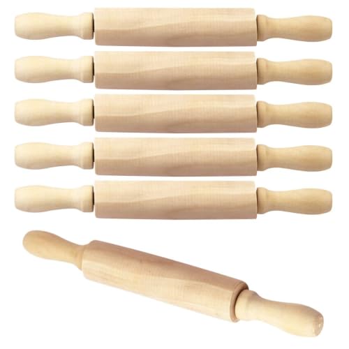 BILLIOTEAM 6 Pack 8 Inch Mini Wooden Rolling Pins for Kids Craft | 6-pack 8-inch mini wood rolling pins. Smooth lightweight design, perfect for kids crafting, clay, and cookie dough baking