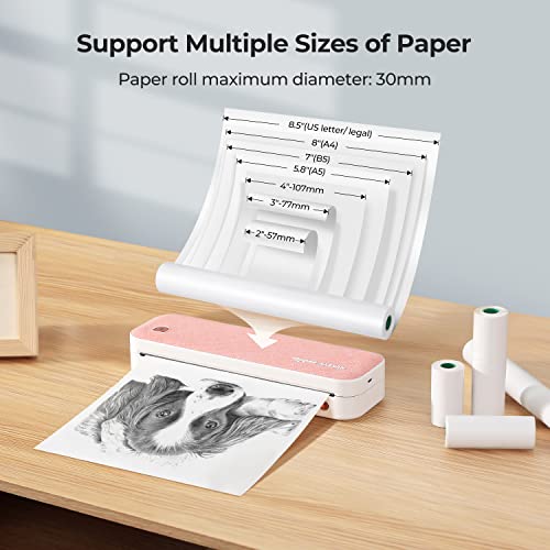 Munbyn Portable Printer Itp01, Bluetooth Thermal Printer For Travel, Support 8.5X11 Us Letter & A4 Paper, Compatible With Android And Ios Phone & Laptop, Inkless Printer For Mobile Office(Pink) #TOP2