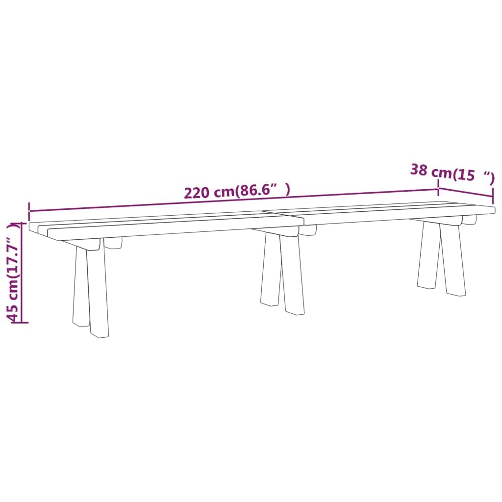 Ławka ogrodowa 220 cm, lite drewno sosnowe, impregnowana, odporna na warunki atmosferyczne, ławka do siedzenia na taras, balkon, werandę, na zewnątrz, wytrzymała i stabilna, z oparciem i