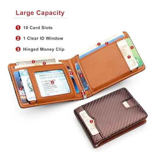 defway Slim Card Wallet for Men - Slim Wallet for Men, RFID Blocking Card Organizer, Adjustable Money Clip,Thin Mens Gift for Birthday(Brown)2