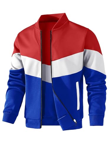 Image of HYPESTFIT Mens Lightweight Jacket Casual Bomber Jacket Color Block Varsity Coat